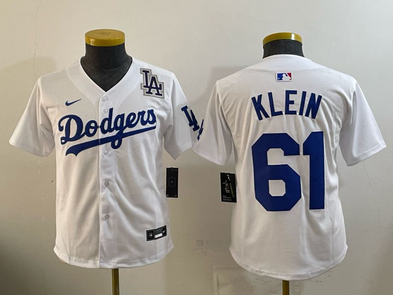 Youth 2025 Nike Los Angeles Dodgers #61 Klein White Game MLB Jersey 010